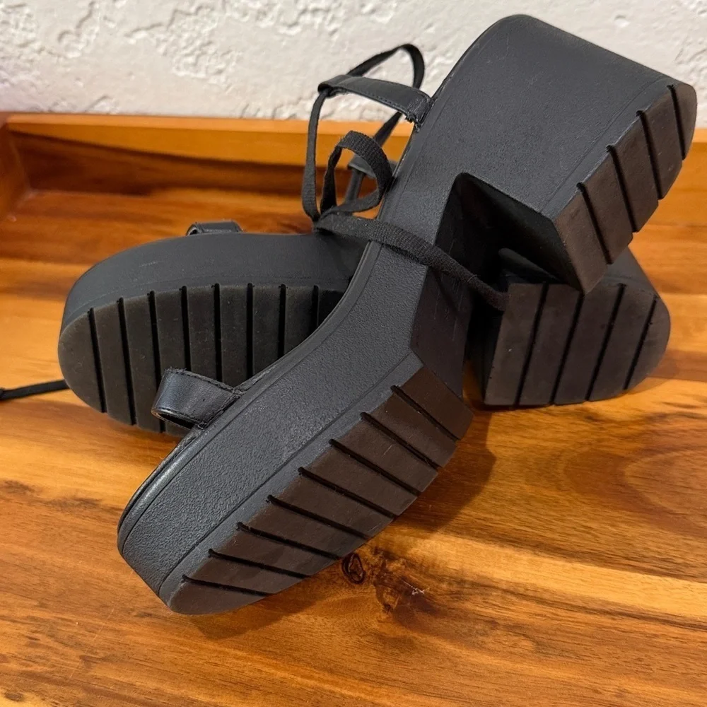 Urban Outfitters Y2K Style Ankle Tie Black Platform Sandals